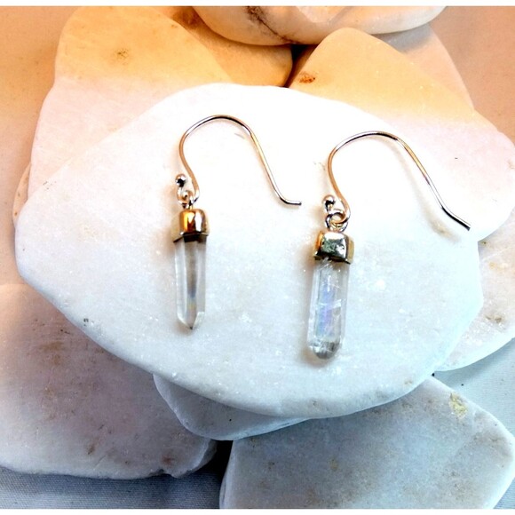 Angel Aura Quartz Crystal Point Sterling Silver Earrings Petite - Picture 4 of 7